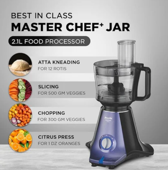 Preethi Zodiac Glitter MG‑264 750 W Mixer Grinder – 5‑Jar, Master Chef+ Food Processor & Super Extractor, Lavender/Black, 5‑Year Motor Warranty - Image 3