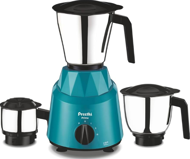 Preethi Prime MG-286 750W Mixer Grinder – 3 Stainless Steel Jars & ABS Body for Modern Kitchens