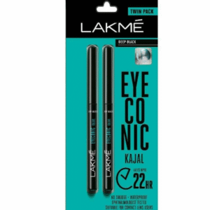 LAKME Eyeconic Kajal Twin Pack – Deep Black 0.70 g | 22‑Hr Waterproof & Smudge‑Proof