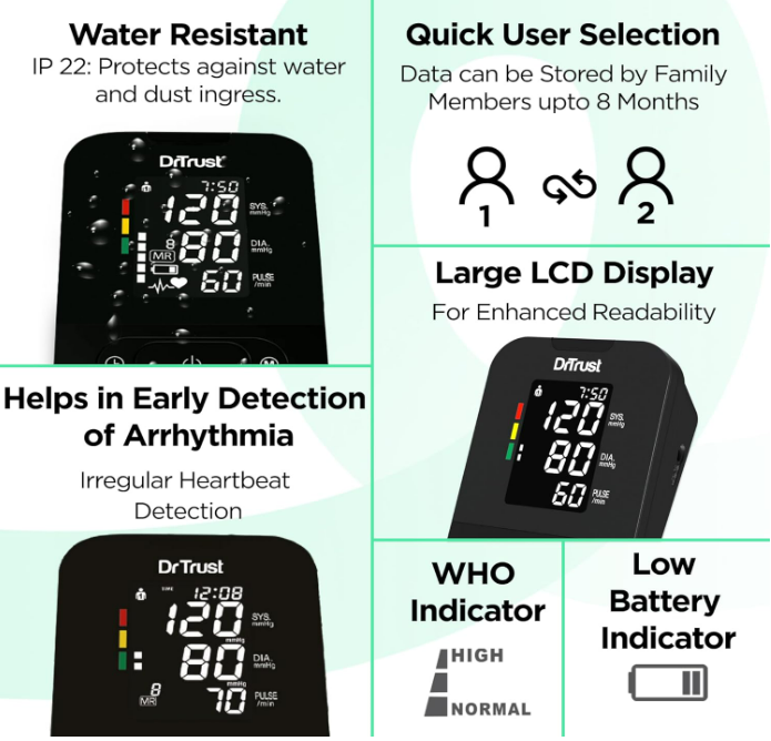 Dr Trust Smart Automatic Digital Blood Pressure Monitor – Dual Talking (Hindi/English), USB & Battery, Extra‑Wide Cuff - Image 2