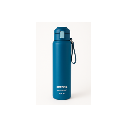 Borosil AquaSport Stainless Steel Water Bottle – 800 ml, Vacuum Insulated, Leak-Proof, Blue