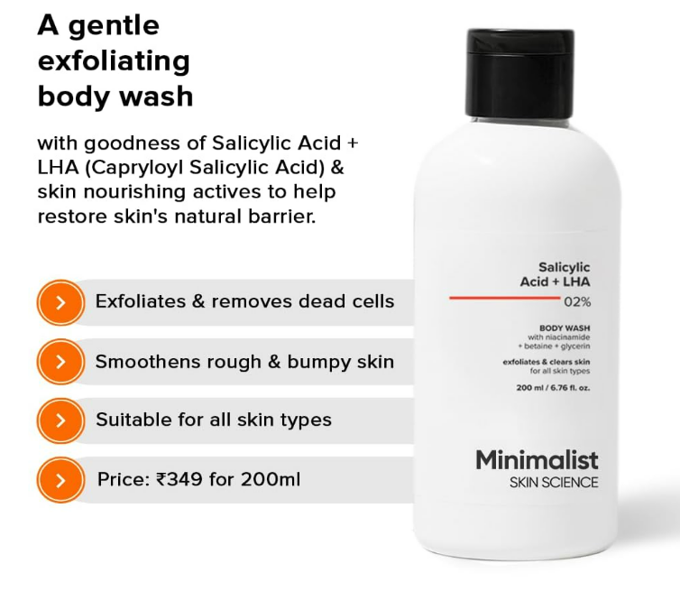 Minimalist 2% Salicylic Acid + LHA Body Wash – Sulfate‑Free Gel for Bumpy, Acne‑Prone Skin (200 ml) - Image 2