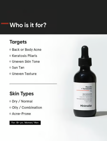 Minimalist 11% Glycolic + Tranexamic Acid Body Exfoliator – Brightening AHA/BHA Serum (60 ml) - Image 2