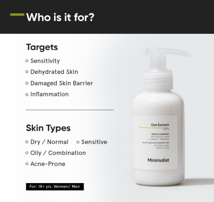 Minimalist Gentle Cleanser – 6% Oat Extract with Hyaluronic Acid (120 ml) - Image 4