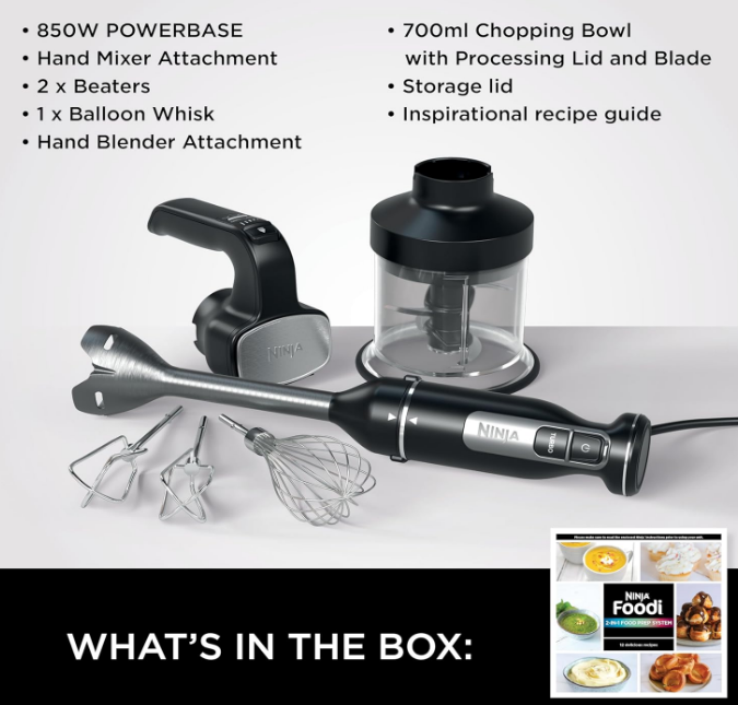 Ninja Foodi 3‑in‑1 Hand Blender, Mixer & Chopper – CI100ME, 850 W, Silver/Black - Image 8