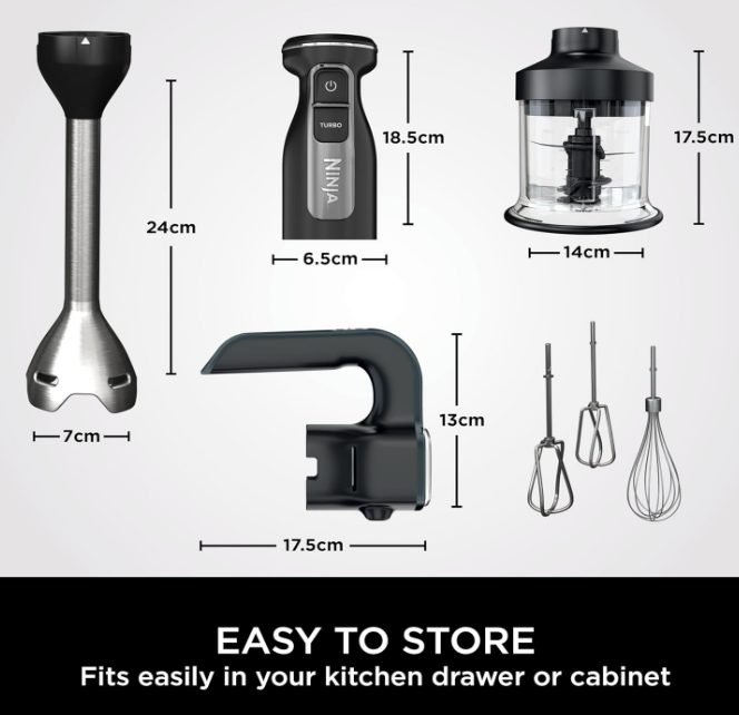 Ninja Foodi 3‑in‑1 Hand Blender, Mixer & Chopper – CI100ME, 850 W, Silver/Black - Image 2