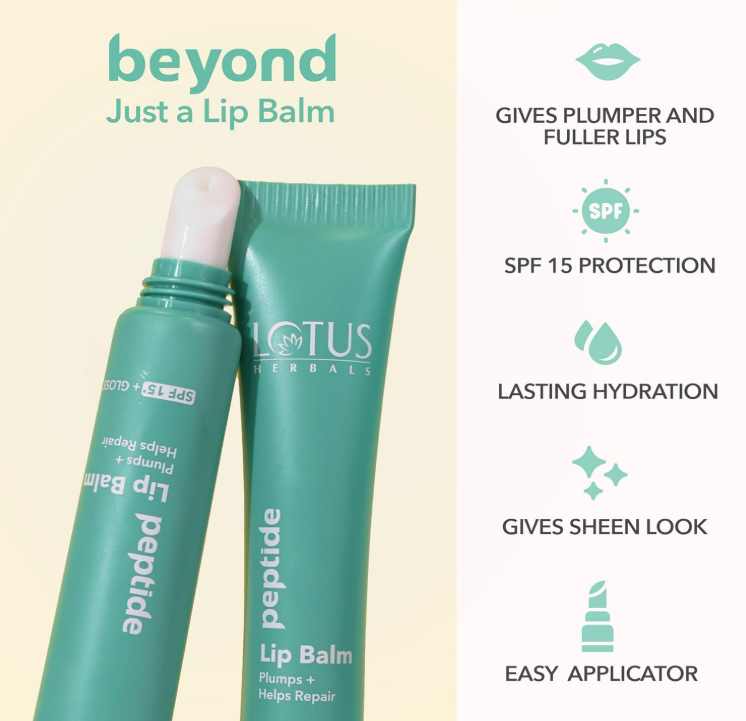 Lotus Herbals Peptide Lip Balm SPF 15 – Hyaluronic Acid, Vitamin E, No Tint, Vanilla Scent (10 g) - Image 3