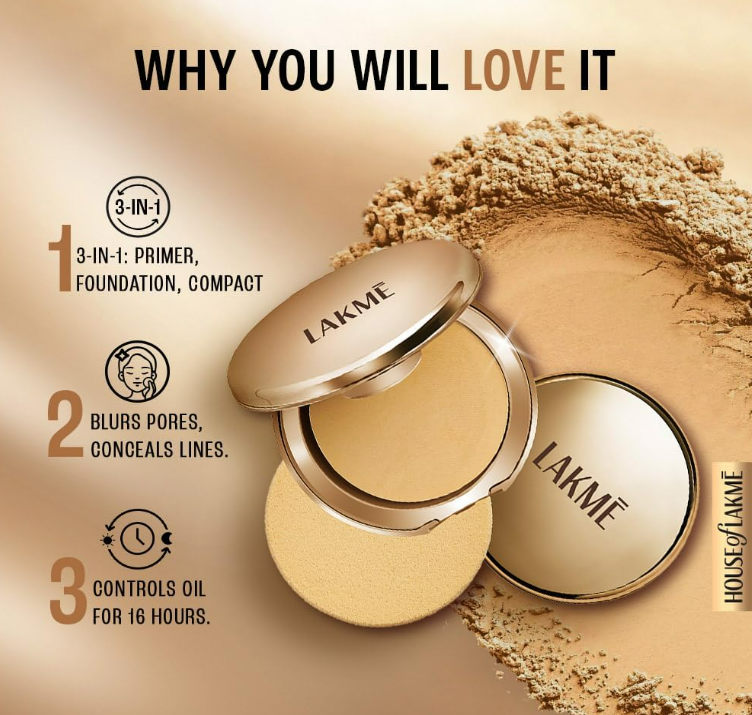 LAKMÉ 9 to 5 Primer + Matte Powder Foundation Compact – Ivory Cream (9 g) - Image 4