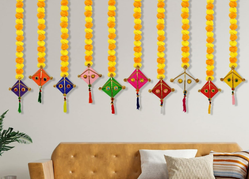 JH Gallery Handmade Artificial Marigold Fluffy Flowers Hanging – Traditional Home Decor