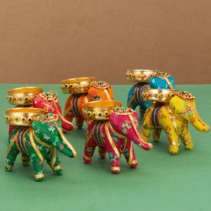 JH Gallery Handcrafted Elephant Tealight Candle Holder – Multicolor (Pack of 6)