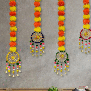 JH Gallery Handmade Artificial Marigold Fluffy Flowers Garland – Set of 4