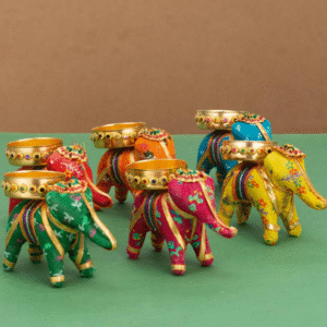 JH Gallery Handcrafted Elephant Tealight Candle Holder – Multicolor, Set of 6