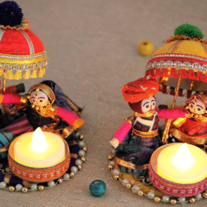 JH Gallery Rajasthani Puppet Tealight Candle Holder – Multicolor, Set of 2