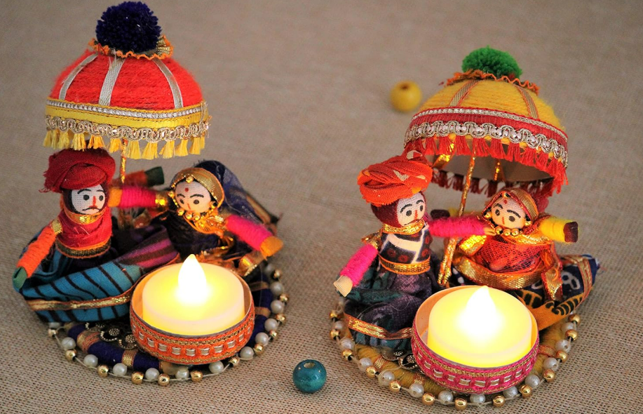 JH Gallery Rajasthani Puppet Tealight Candle Holder – Multicolor, Set of 2
