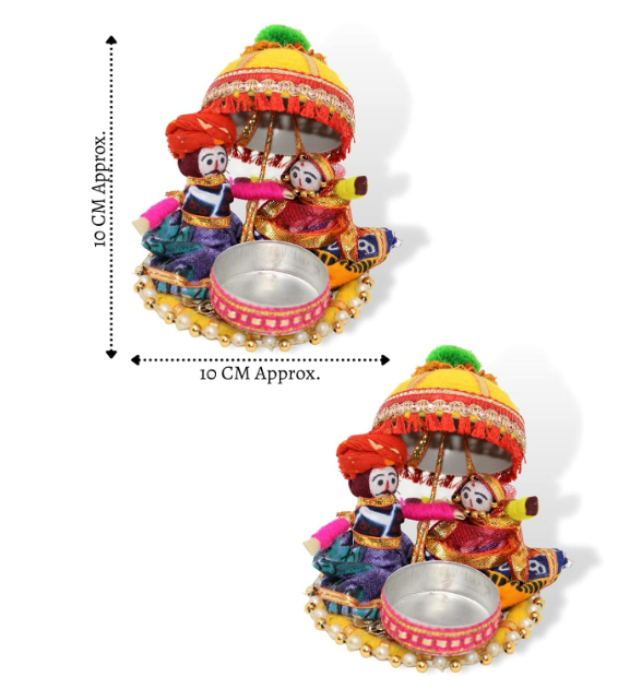 JH Gallery Rajasthani Puppet Tealight Candle Holder – Multicolor, Set of 2 - Image 2