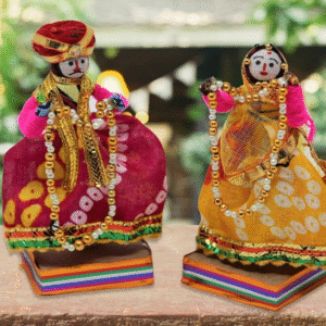 JH Gallery Rajasthani Dulha & Dulhan Figurines – Handcrafted Couple Showpiece