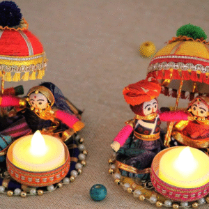 JH Gallery Rajasthani Puppet Tealight Candle Holder – Multicolor, Set of 2