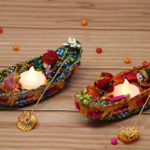 JH Gallery Rajasthani Dolls – Handcrafted Multicolor Puppet Couple (Boat / Tealight Style)