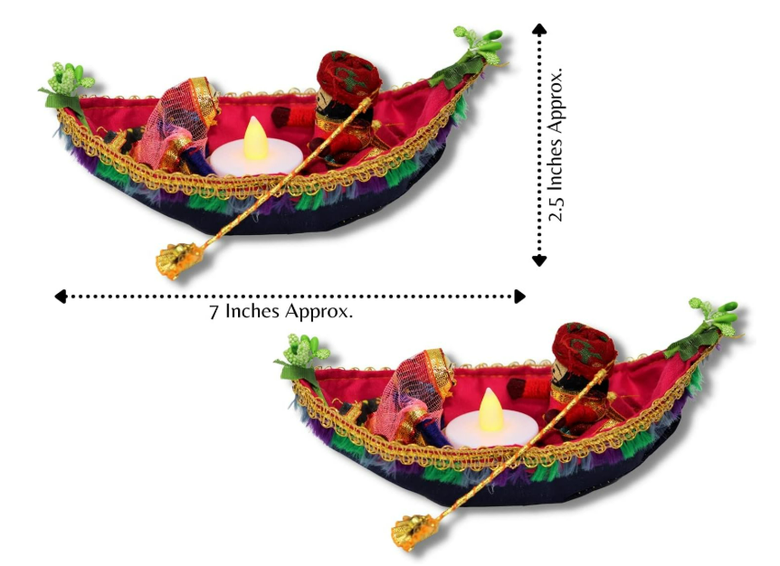 JH Gallery Rajasthani Dolls – Handcrafted Multicolor Puppet Couple (Boat / Tealight Style) - Image 2