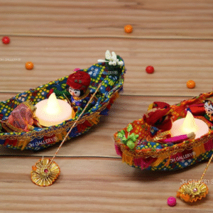 JH Gallery Rajasthani Boating Dolls – Multicolor Puppet Couple Tealight Décor