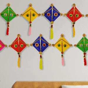 JH Gallery Handmade Woolen Kite Hanging Decor – Multicolour Pack of 10
