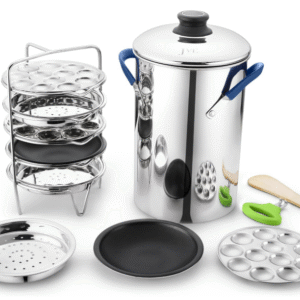 JVL Triply Base Stainless Steel Thatte Idly, Idiyappam & Dhokla Maker Full Set with Mini Idly Plates