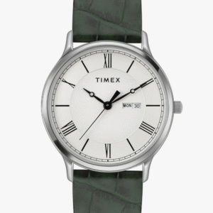Timex Men's Analog Watch with White Round Dial and Stainless Steel Strap