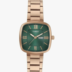 Timex Women's Green Square Analog Watch with Stainless Steel Bracelet
